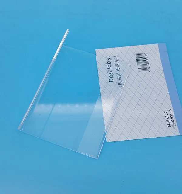 

95x70mm T2mm Clear L Shape PMMA Acrylic Sign Display Paper Promotion Card Table Label Holders Stands In Horizontal 500pcs