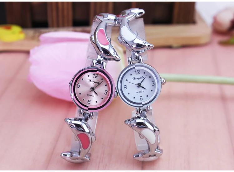 Женские кварцевые часы с круглым циферблатом часы-браслет из нержавеющей стали