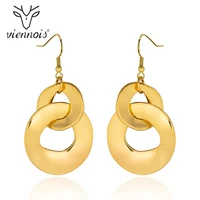 viennois big double circle drop earrings for women korean gold color metal geometric round earrings fashion jewelry party gifts