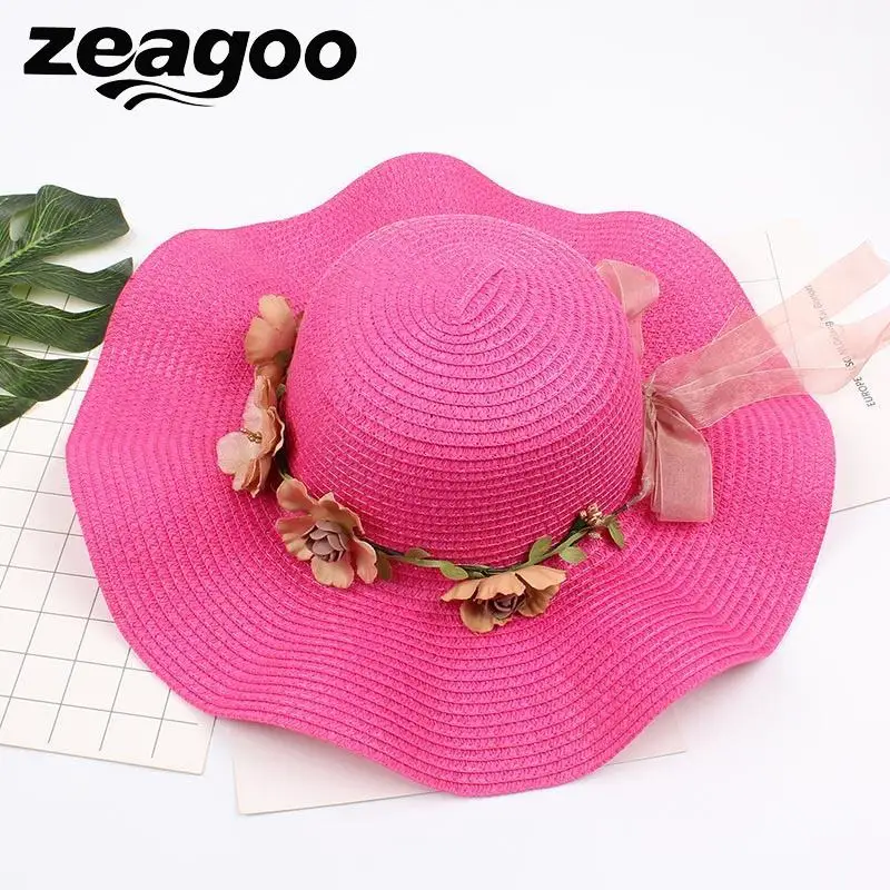 Zeagoo мода весна лето соломенная Плетеный Круглый широкая шляпа для женщин