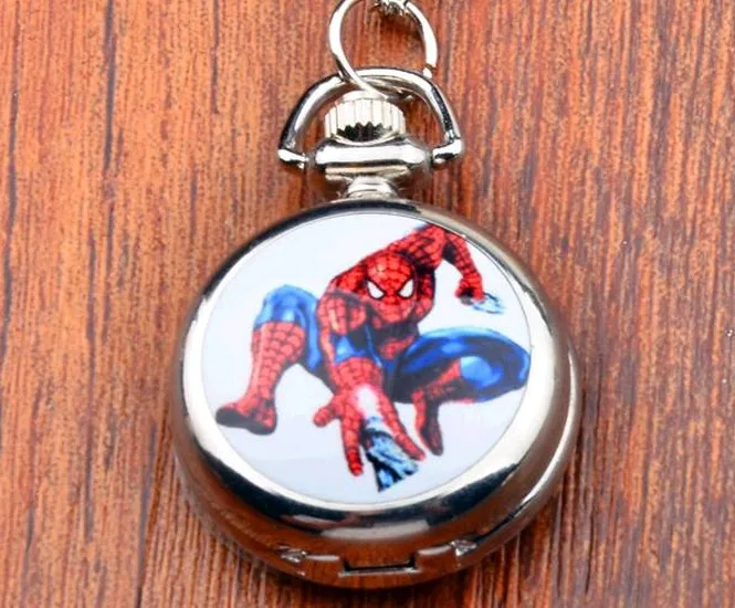 

New style silver cartoon Animated Spider-Man quartz pocket watch necklace women Men Children gift low price wholesale