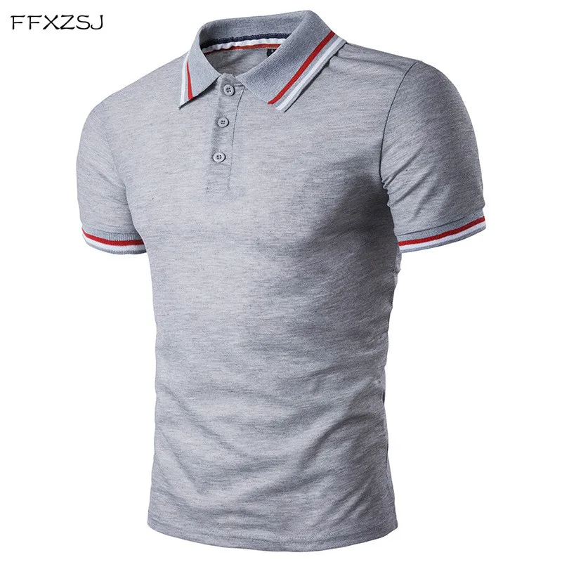 

FFXZSJ 2018 high quality summer fashion men casual simple high street personality cuffs striped door stitching men's Lapel polo