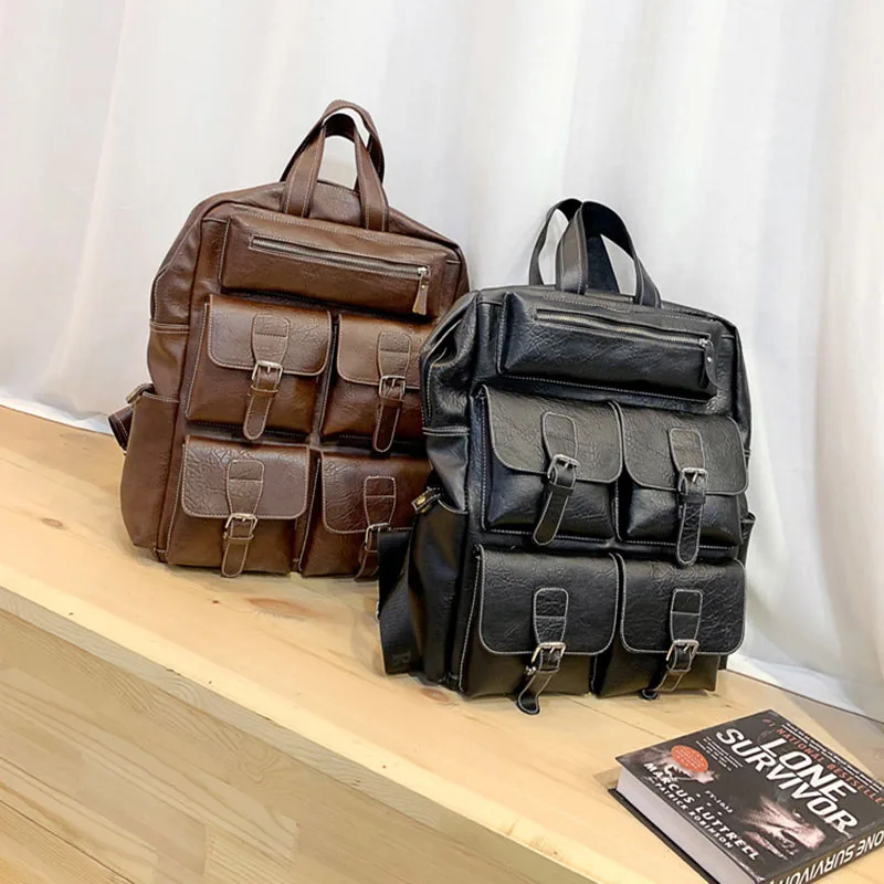 Кожаные рюкзаки высокого качества дорожные школьные сумки для студентов черный