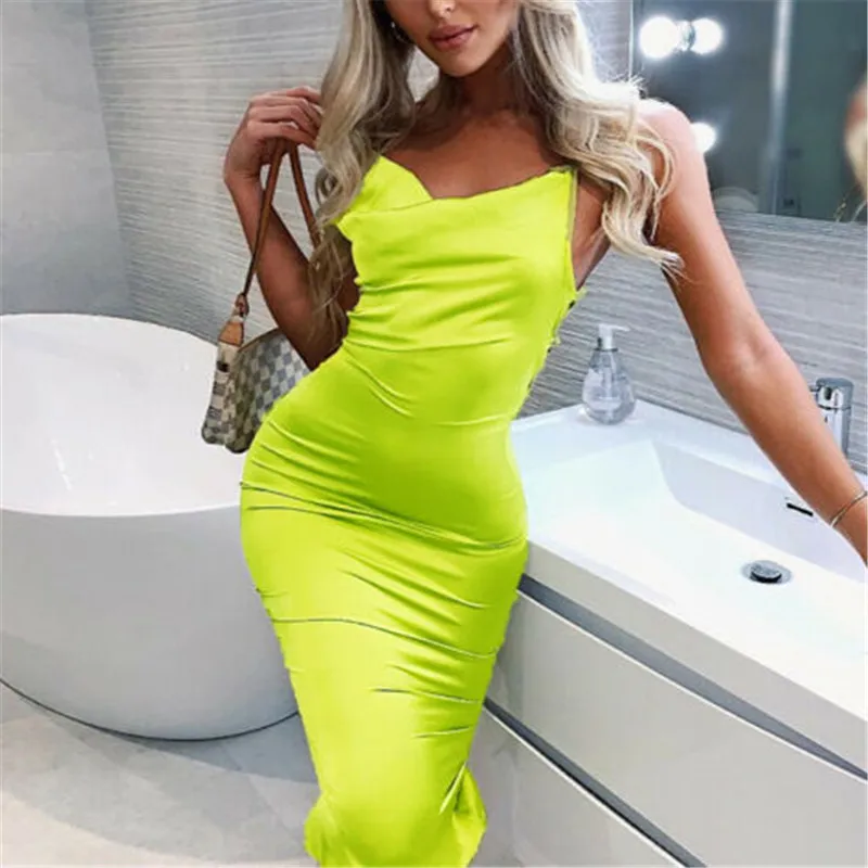 Женское летнее сексуальное платье-миди без рукавов с открытой спиной женские