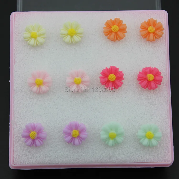 Случайные цвета! Серьги гвоздики неоновые женские 9 5/13 мм 6 пар|earrings gift|flower stud