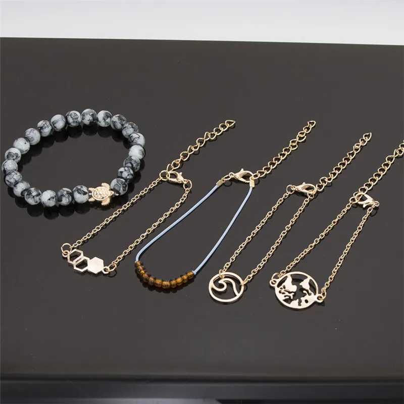 5 шт./компл. богемные наборы браслетов ручной работы золотого цвета с волнистой