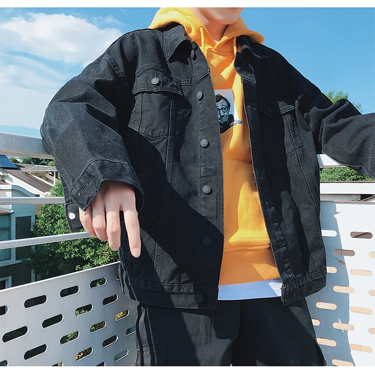 

Embroidery Denim Jacket Men Japanese Streetwear Black Windreaker Jackets Male Spring Autumn Jean Jacket Coats Hip Hop