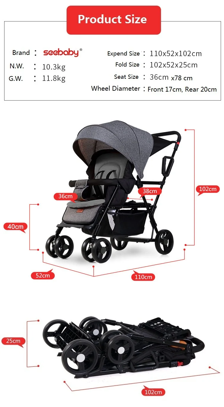 Seebaby Fold Twins детская коляска, двойная коляска, два сиденья, может стоить/сидеть, подходит для новорожденных, детская коляска