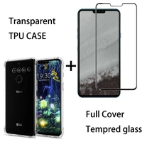 for lg v50 thinq 5g g8 g8s thinq transparent soft tpu back cover case with full cover black tempered glass screen protector