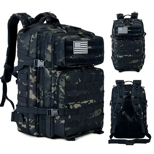 TACVASEN 45L 900D нейлоновые тактические рюкзаки многофункциональные страйкбол военная армейская Боевая Сумка прочные штурмовые походные рюкзаки - Цвет: Black camo