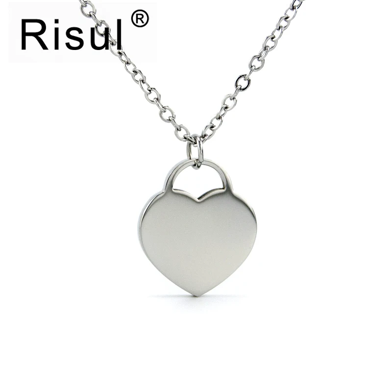 50pcs jewelry smooth double sides polished heart tag Pendant with Necklace for women stainless steel wholesale price