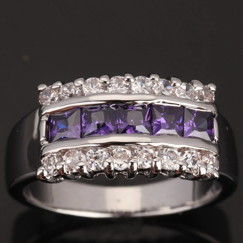 Terrific Purple Zircon White 925 Sterling Silver For Women Ring Size 6 / 7 8 9 K0718 | Украшения и аксессуары