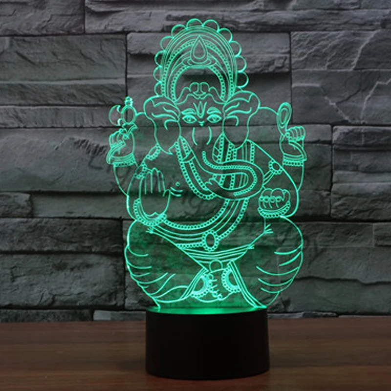 СЛОН БУДДА 3D Ночной светильник светодиодный сенсорный выключатель с удаленным