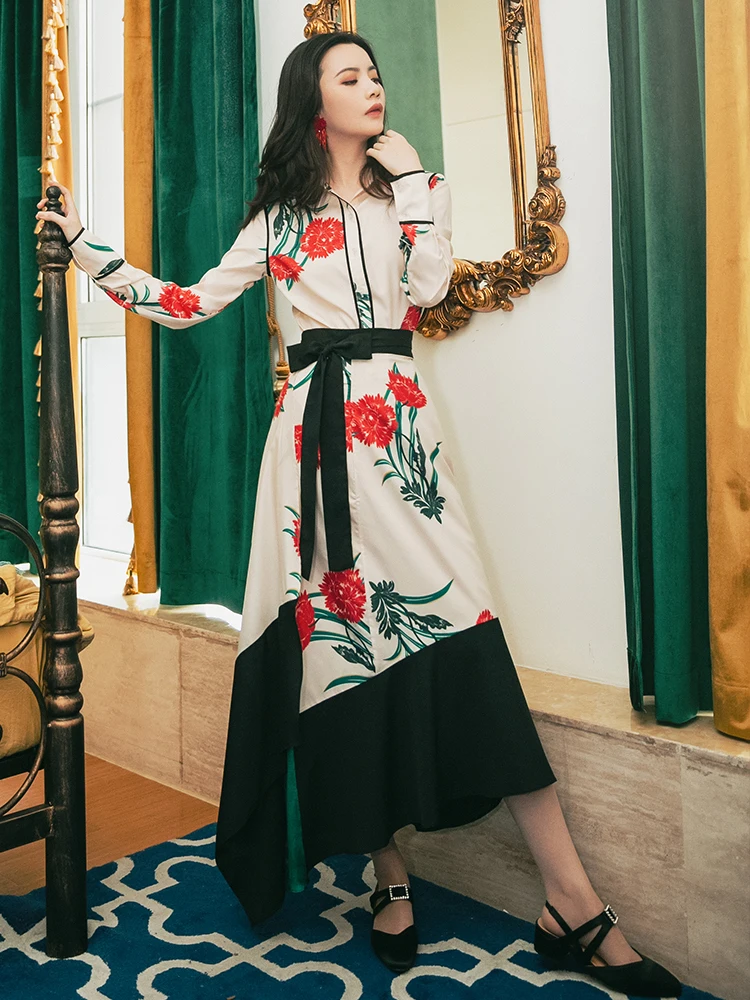 2019 new fashion women's two piece dresses Printed shirt+ irregular skirt | Женская одежда