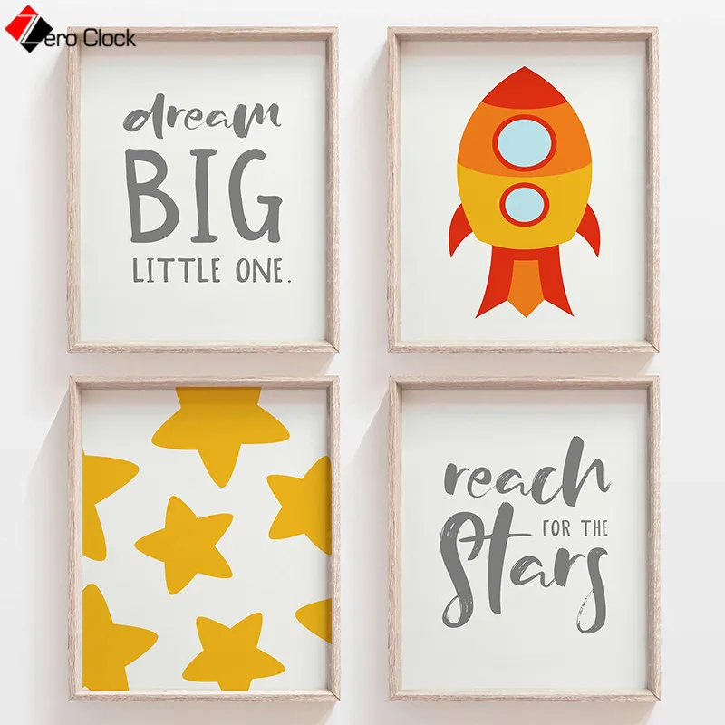 Rocket Star печатает желтую детскую стену художественная живопись на холсте