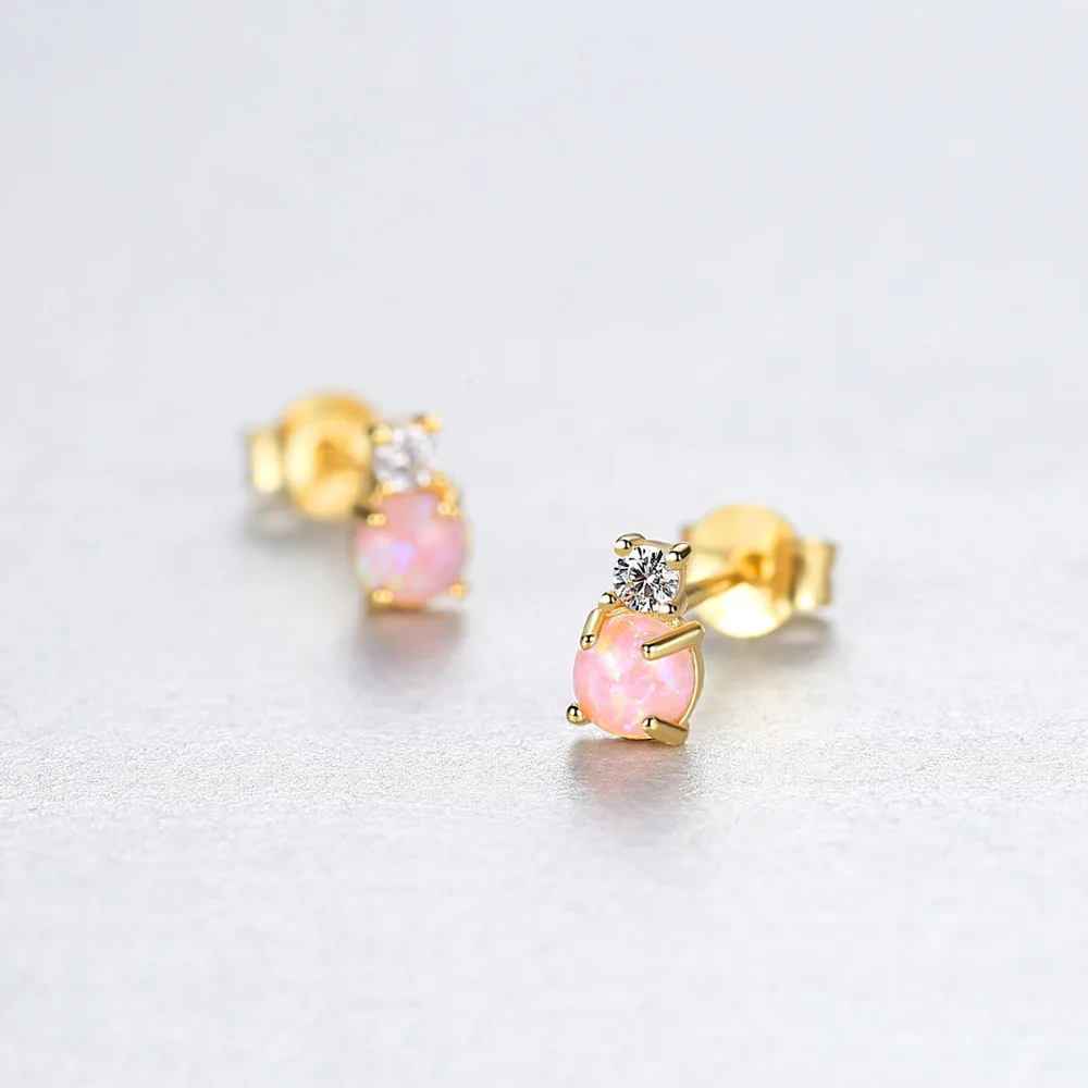 CZCITY Real Round Fire Opal Stud Earrings for Women 925 Sterling Silver Fine Jewelry Boucles D Oreille Bijoux Femme Gifts SE0415 | Украшения