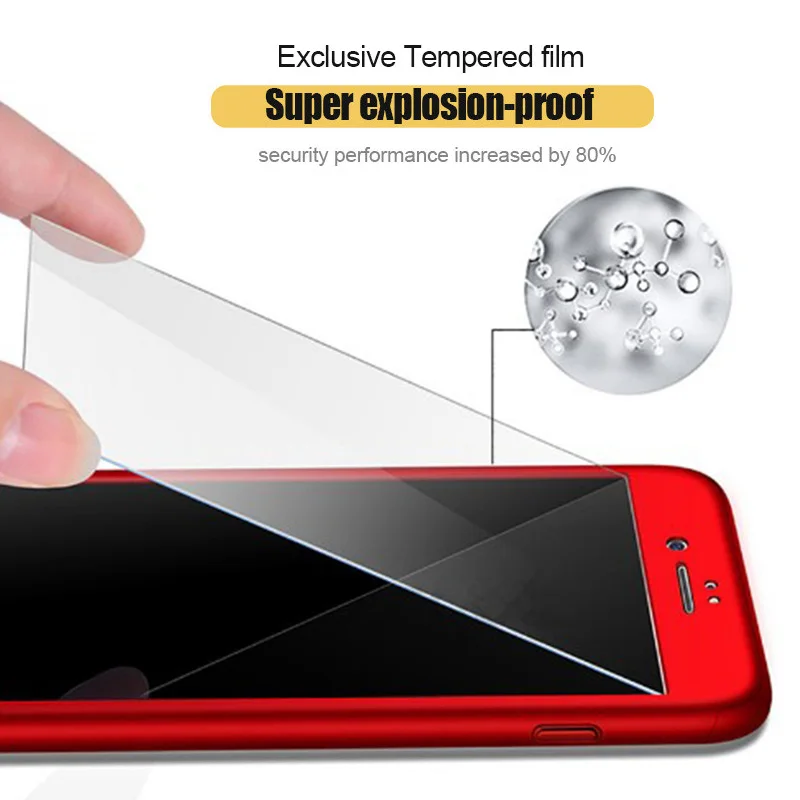360 градусов полное покрытие чехол для телефона iPhone 7 8 Plus с чехлы закаленным