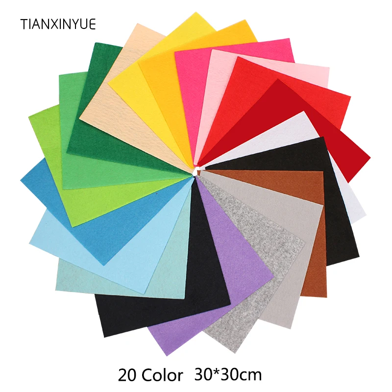 

TIANXINYUE Mix 20 Colors 30*30cm Polyester Felt Fabric Cloth DIY Handmade Sewing Home Decor Material Thickness 1mm Fabric