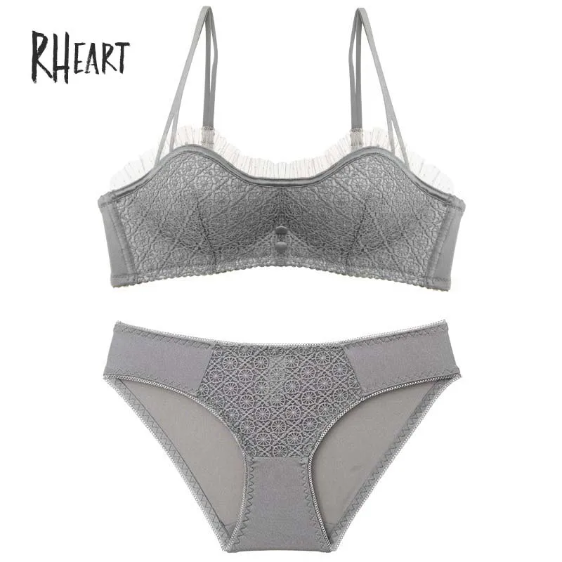 Gray Roseheart, женское модное фиолетовое, серое сексуальное нижнее белье, беспроводной бюстгальтер, наборы, кружевная отделка, хлопковые трусики, трусы, женское нижнее белье, прекрасный A B - Цвет: Gray