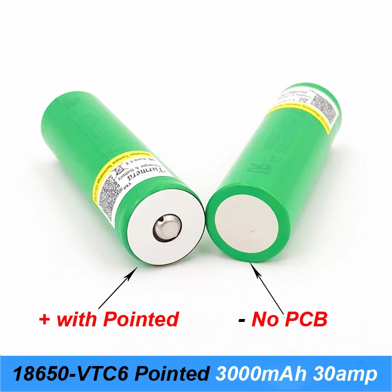 100% оригинал 3 6 V US18650 батарея VTC6 с заостренным (без PCB) для 18650 3000mAh 30A блок питания