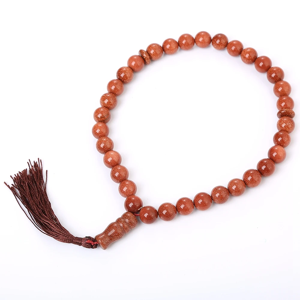 Yumten Goldstone Muslim Rosary Gemstone Prayer Islam Tespih 33 Tibetaanse Natural Stone Beads Jewelry Tassel Accessories | Украшения и