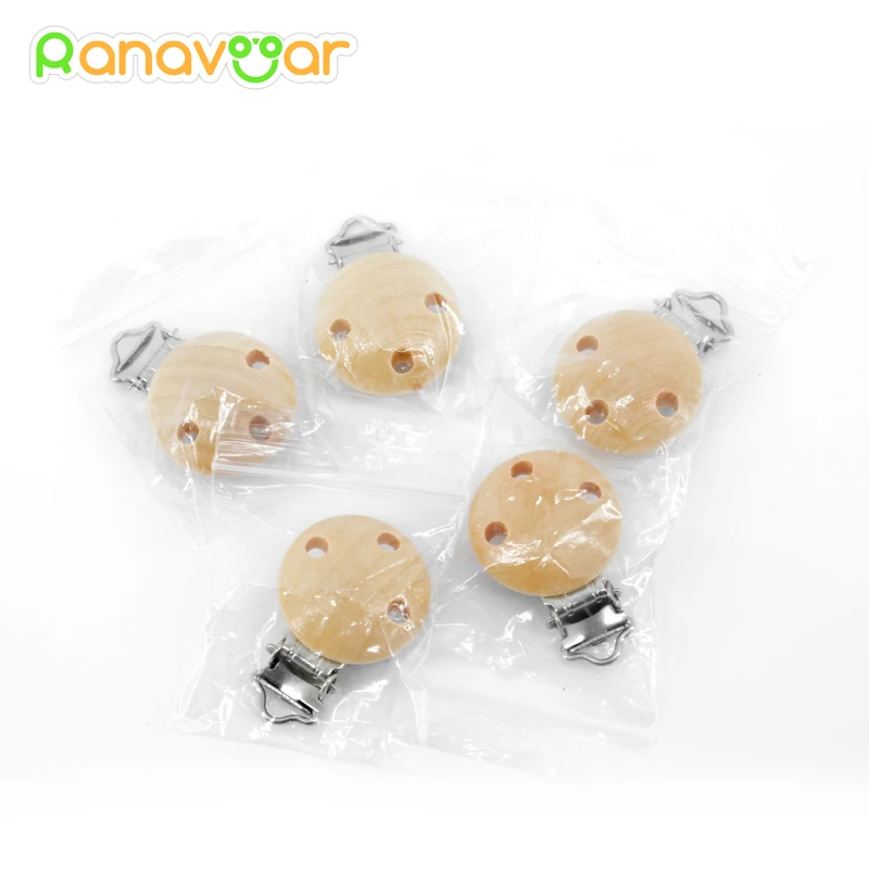 5 шт древесины Детская пустышка на цепочке с прищепкой зажимов естественным Цвет