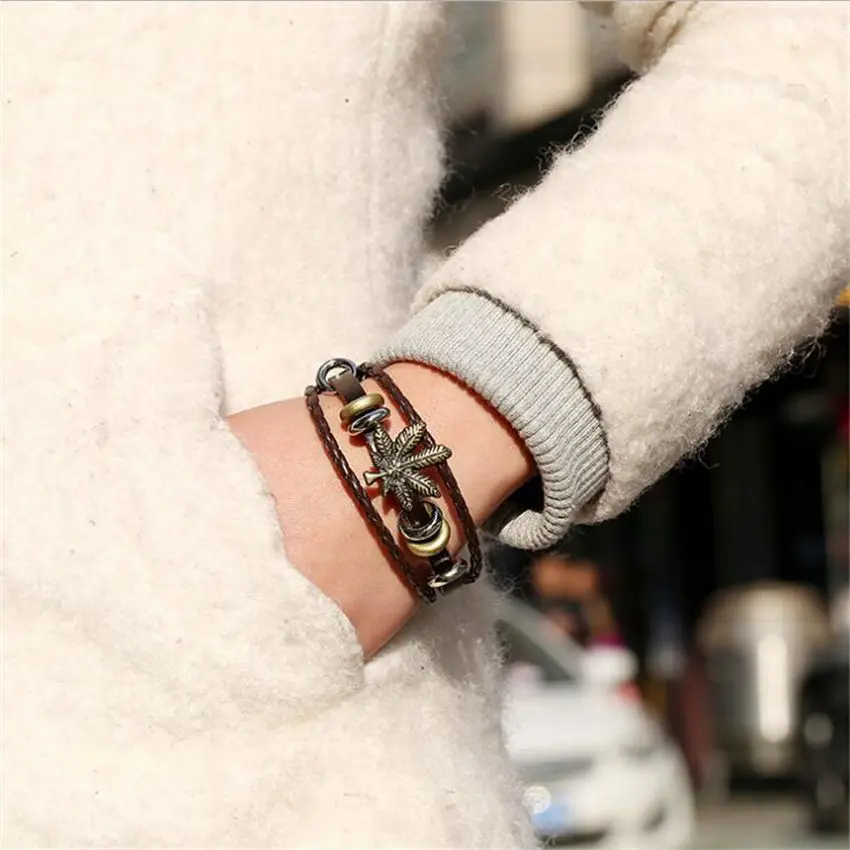 Винтажные Подвески в виде золотых листьев плетеные темно коричневые кожаные