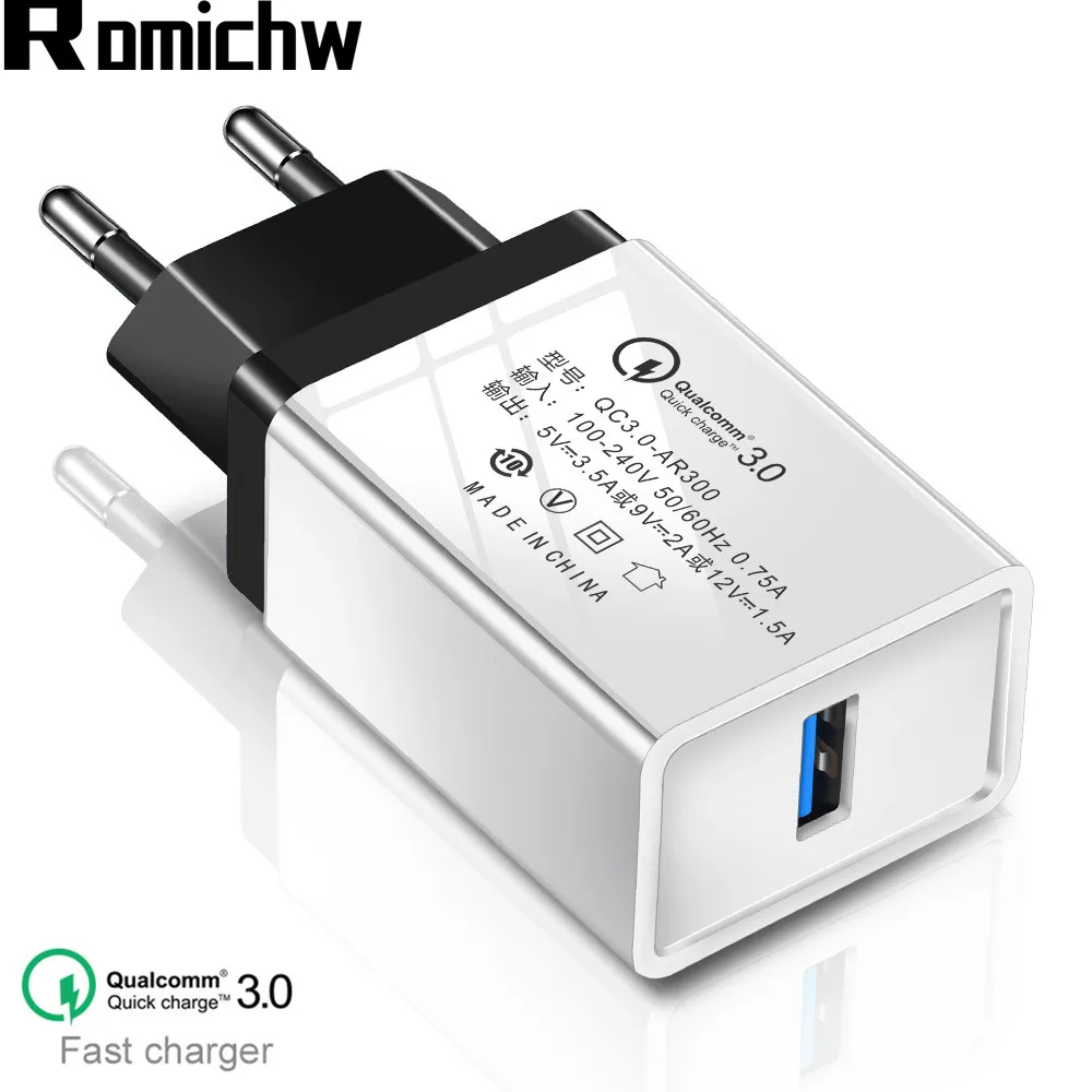 ROMICHW универсальное 3 0 А USB быстрое зарядное устройство для iPhone X samsung S10 настенное