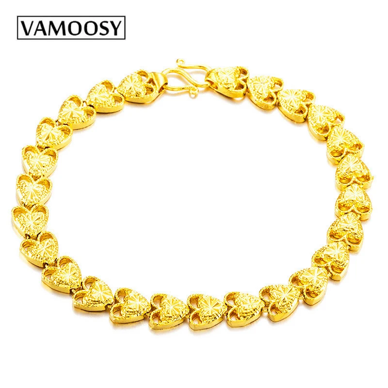 

VAMOOSY 24k Gold plating Jewelry Women's Bracelet Copper Female Bracelet Placer Gold Heart-shaped Hand Made Bracelet Not Fade