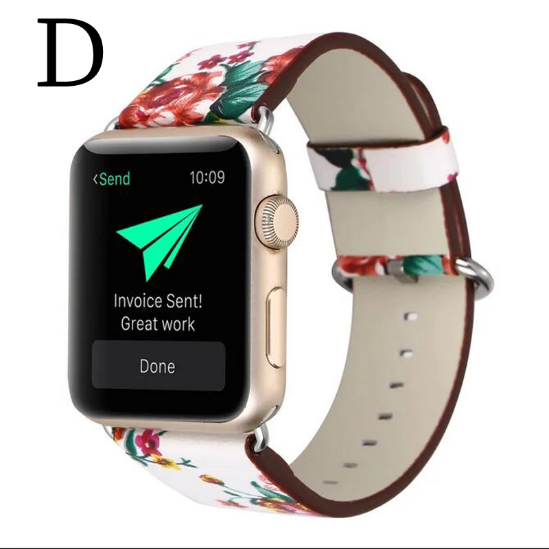Кожаный ремешок JANSIN с цветочным узором для Apple Watch 40 мм 44 мм 38 мм 42 мм iwatch Series 1 2 3 4 5 браслет кожаный ремешок - Цвет ремешка: D