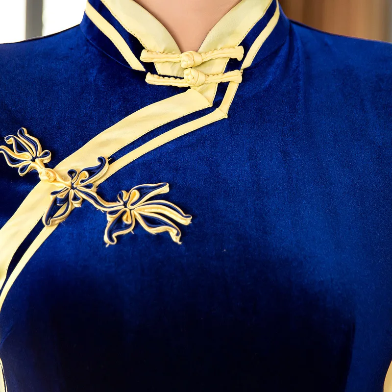 Традиционный китайский женский Чонсам Qipao бархатное платье Восточное однотонное