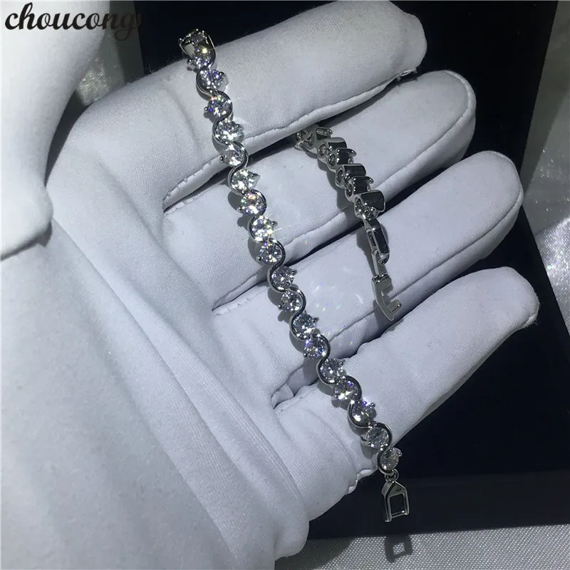 

Choucong уникальный женский браслет с белым золотом 4 мм AAAAA Циркон cz серебряный цвет свадебные браслеты для женщин модные ювелирные украшения