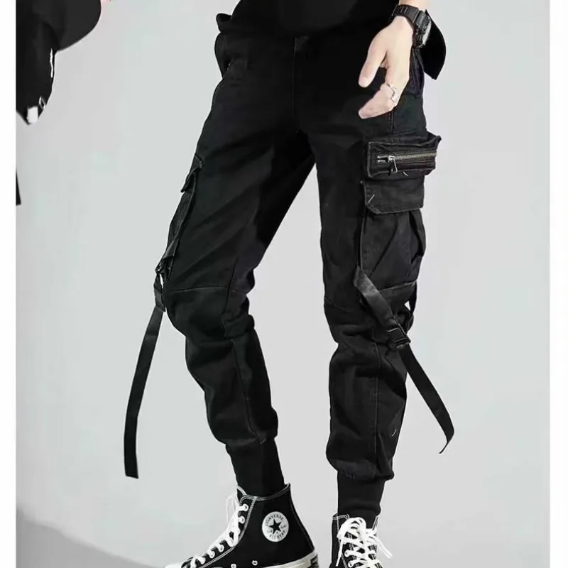 Брюки-карго мужские рваные с лентами спортивные штаны в стиле хип-хоп боковыми