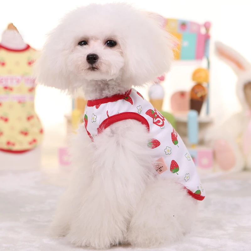 DOGGYZSTYLE Лето Милая Собака Жилет Вишня Клубника Печати Футболка Тедди Щенок Одежда