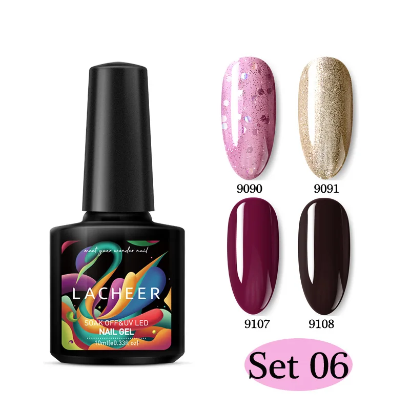 4PCS SET Lacheer УФ-гель для ногтей набор нужна Светодиодная лампа Гибридный гвоздь лак Полупостоянный УФ Гель-лак для ногтей Набор лаков длительного действия гель - Цвет: 4PCS SET