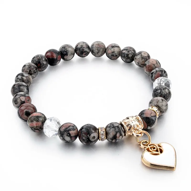 Szelam Bijoux коричневый натуральный камень браслет для женщин сердце Шарм Браслеты на запьястье напульсники Femininas ювелирные изделия в стиле "Бохо" SBR150344