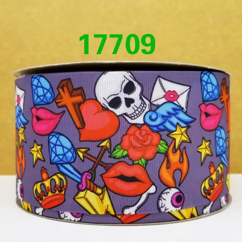 Free shipping 50 yard per size Halloween skull ribbon printed grosgrain 17744 | Дом и сад