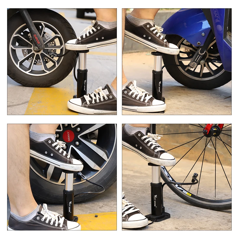 WEST BIKING мини-велосипедный напольный насос 100PSI из алюминиевого сплава, велосипедный насос, насос для шин, портативный велосипедный насос Schrader Presta с клапаном