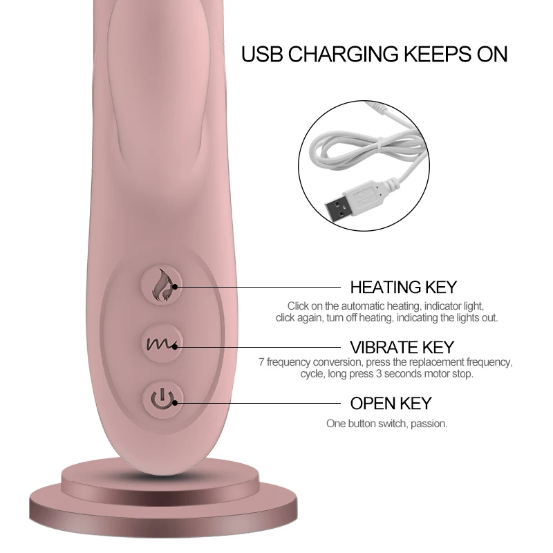 gelugee Silicone Rabbit Telescopic Vibrator Massager Heated 10 Multi-speed Double Vibrating Motors Adult Sex Toys for Women | Красота и
