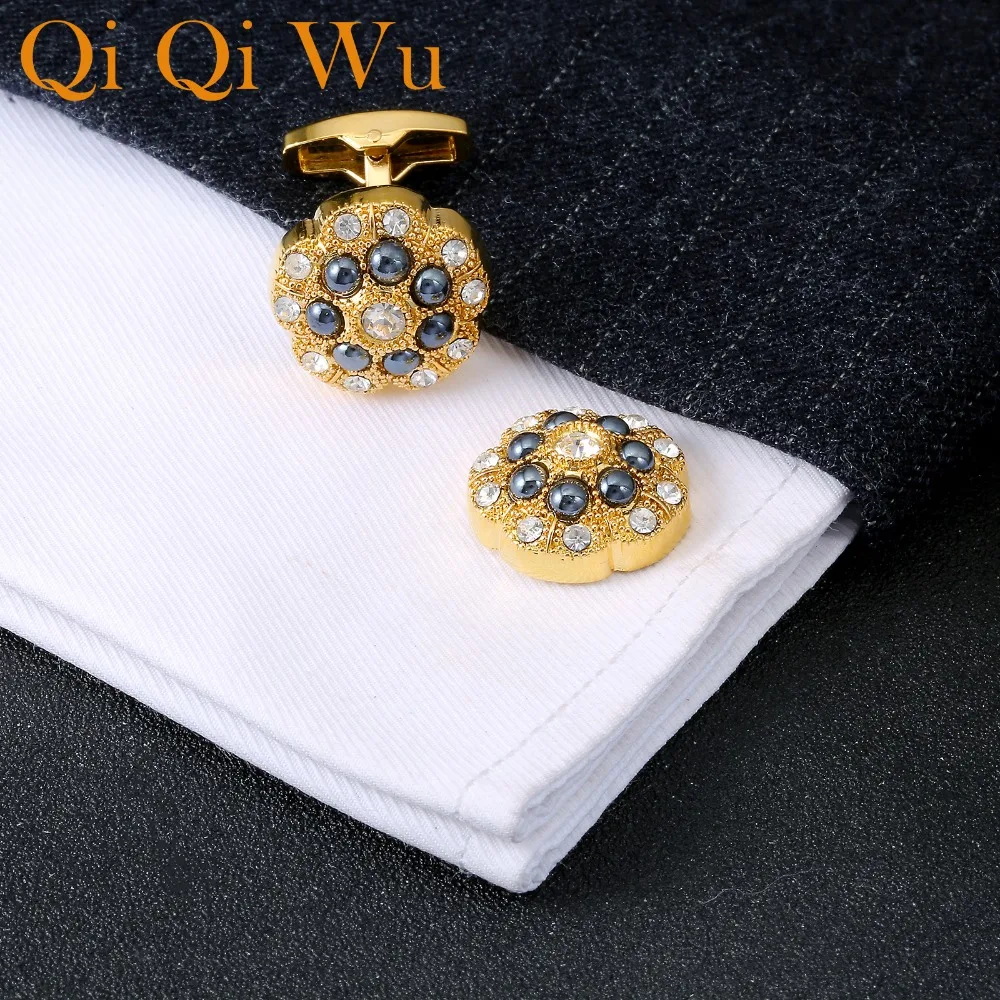 Qi Wu роскошные золотые запонки мужские свадебные благосветы французские запонки для рубашки мужские золотые руки запонки рождественские подарки манжеты