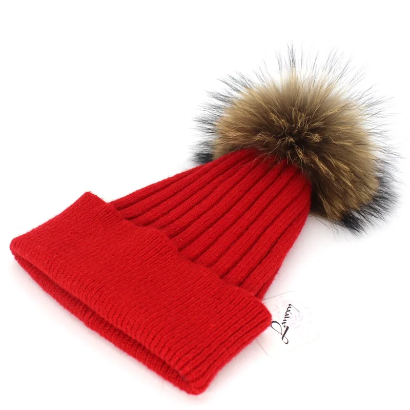 Lanxxy Для женщин зимние шапочки Натуральный мех помпоном Шапки для Для женщин