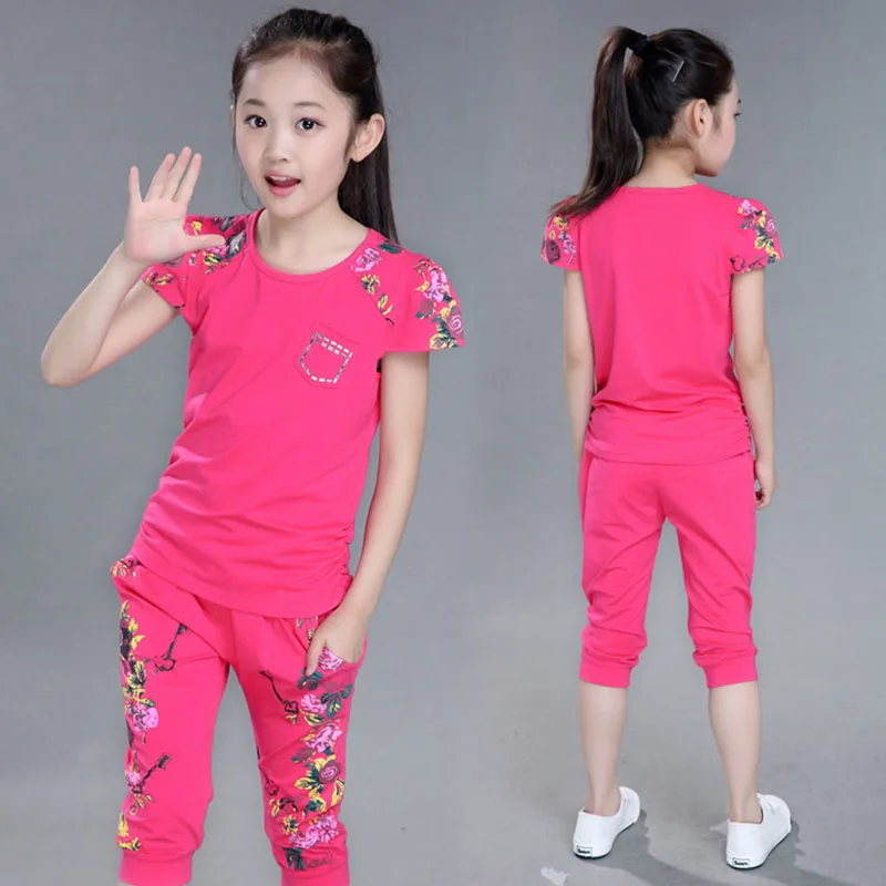 2 шт. хлопковая футболка с коротким рукавом и штаны для девочек | Мать ребенок