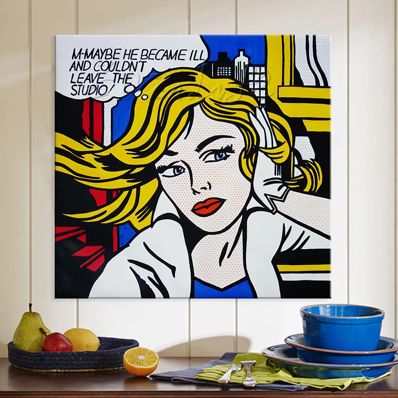 Goedkoop Lichtenstein Pop Art Cartoon Olieverfschilderij Hand Geschilderde Muur Foto Voor Woonkamer Andy Warhol Thuis Decor 4