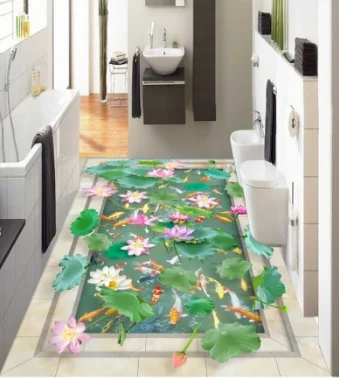 

[Self-Adhesive] 3D Tile Lotus Pond 2 Non-slip Waterproof Photo Self-Adhesive Floor Mural Sticker WallPaper Murals Wall Print