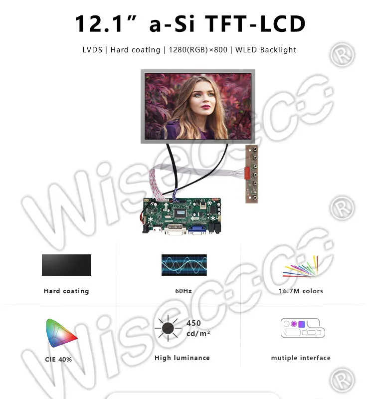 12," Высокая яркость разрешение 1280*800 TFT lcd с VGA динамиком LVDS HDMI для промышленного оборудования