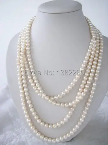 

New fashion!7-8mm White Glass long necklace 65inch DIY handmade women beautiful jewelry making design