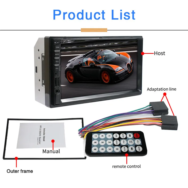 7 'ƈ DIN универсальный автомобильный стерео MP4 MP5 плеер с радио FM Bluetooth Зеркало