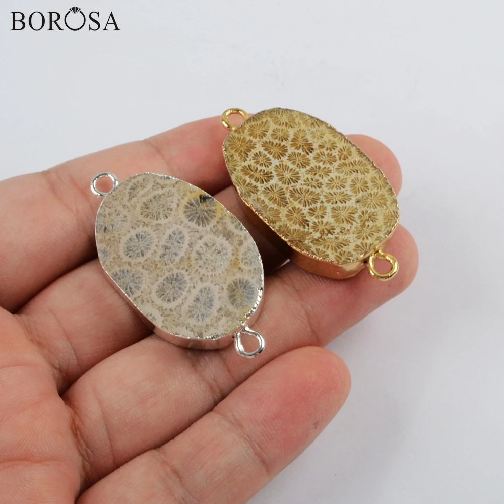 

BOROSA 5PCS Gold Color Natural Chrysanthemum Stone Connector for Bracelet/Necklace Jewelry Handmade G1816