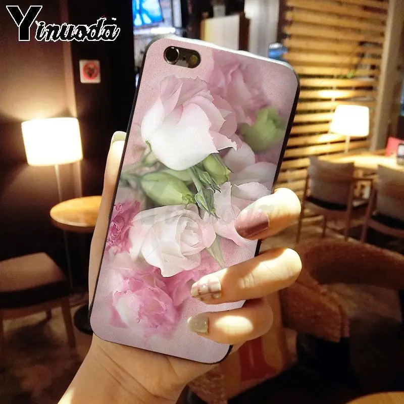 Yinuoda розовый цветок пион на вазе новое поступление черный чехол для мобильного