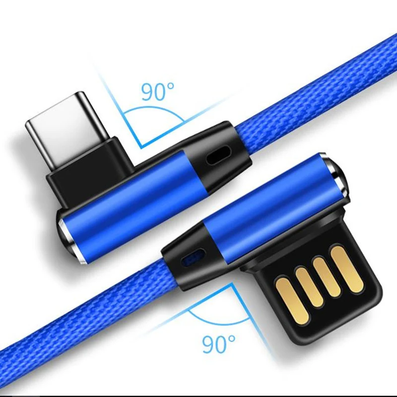 Suntaiho usb type-C кабель для Xiao mi 9 mi 9 redmi note 7 pro 90 штекер 90 градусов USB C кабель быстрой зарядки для samsung S9 p20 lite - Цвет: Blue
